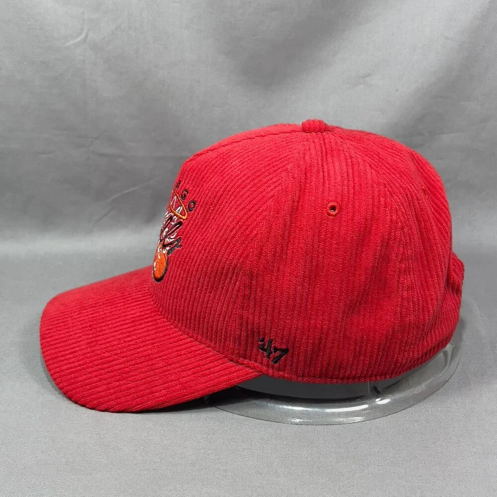 Chicago Bulls NBA Snapback Hat Cap 47 Brand Red Corduroy Golfer Retro Golf Mens - Picture 4 of 16